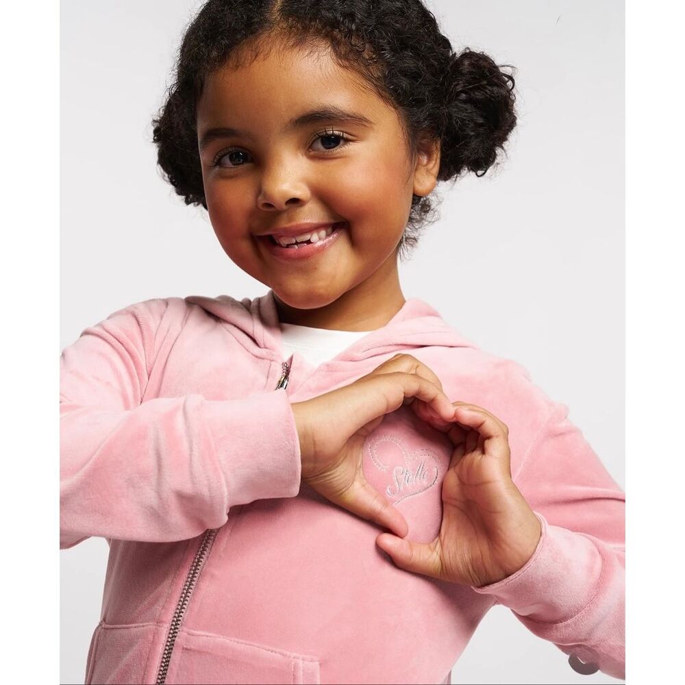 Stelle M girls pink glam velvet velour 2 piece matching set sweatpants jacket